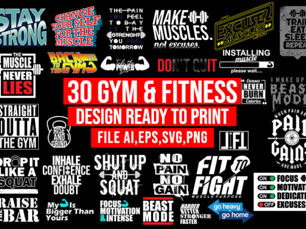 Fitness & gym bundle t shirt graphic design motivational quotes