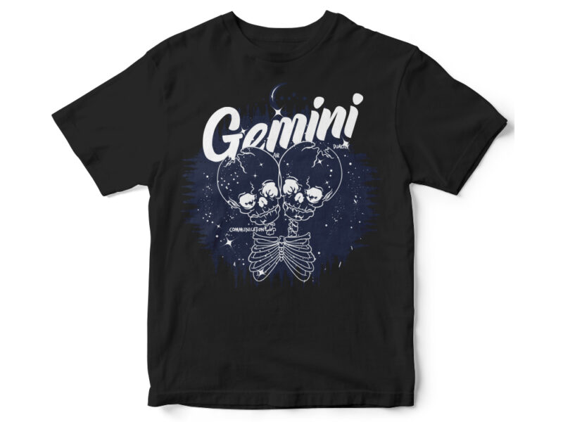 Gemini Dark Line Zodiac T-shirt design