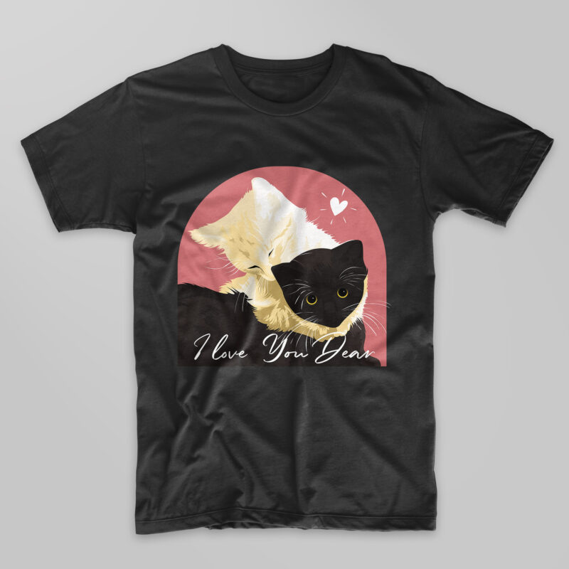 I love you dear with romantic couple cute cat t-shirt design vector