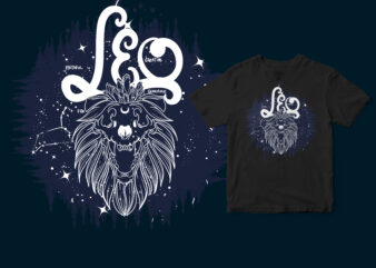 Leo Dark Line Zodiac T-shirt design