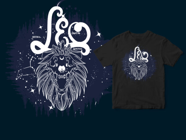 Leo dark line zodiac t-shirt design