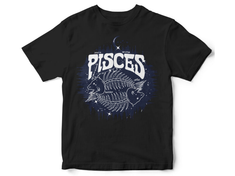 Pisces Dark Line Zodiac T-shirt design
