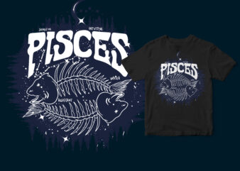 Pisces Dark Line Zodiac T-shirt design