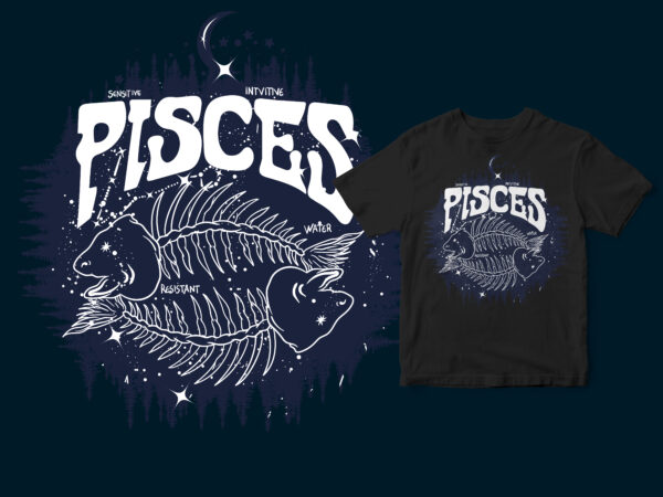 Pisces dark line zodiac t-shirt design