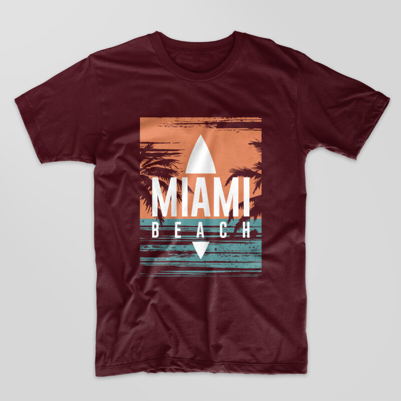 Miami beach graphic vector t-shirt design. Surfing paradise sunset t shirt designs eps svg png