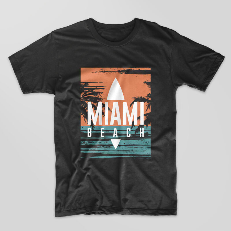 Miami beach graphic vector t-shirt design. Surfing paradise sunset t shirt designs eps svg png