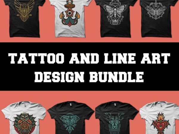 Tattoo and line art tshirt design bundle