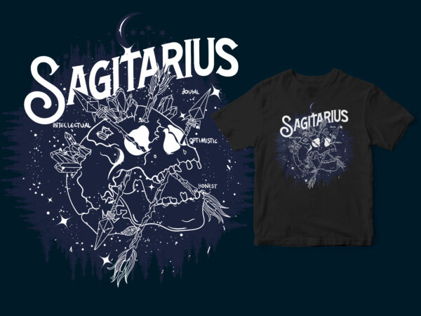 Sagitarius dark line skull zodiac t-shirt design