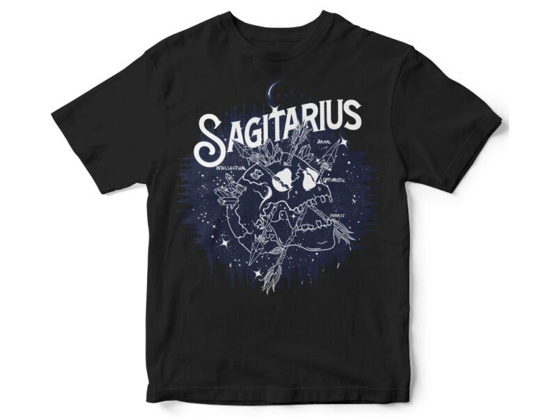 Sagitarius Dark line skull zodiac t-shirt design