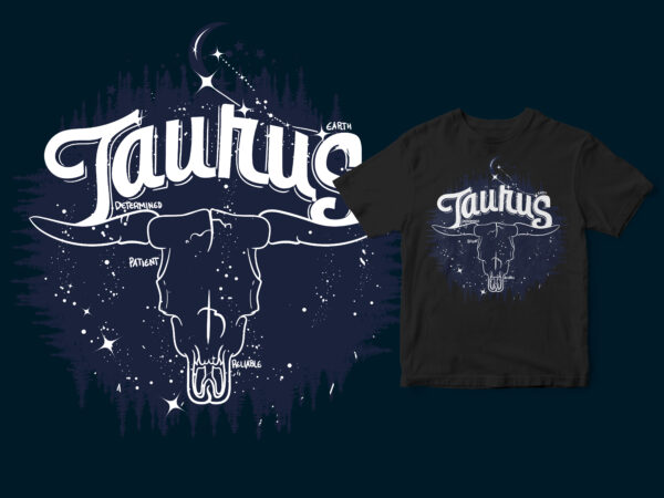 Taurus dark line zodiac space t-shirt design