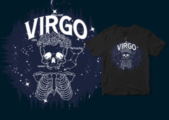 Virgo Dark line skull space Zodiac t-shirt design