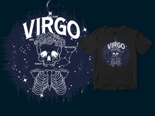Virgo dark line skull space zodiac t-shirt design