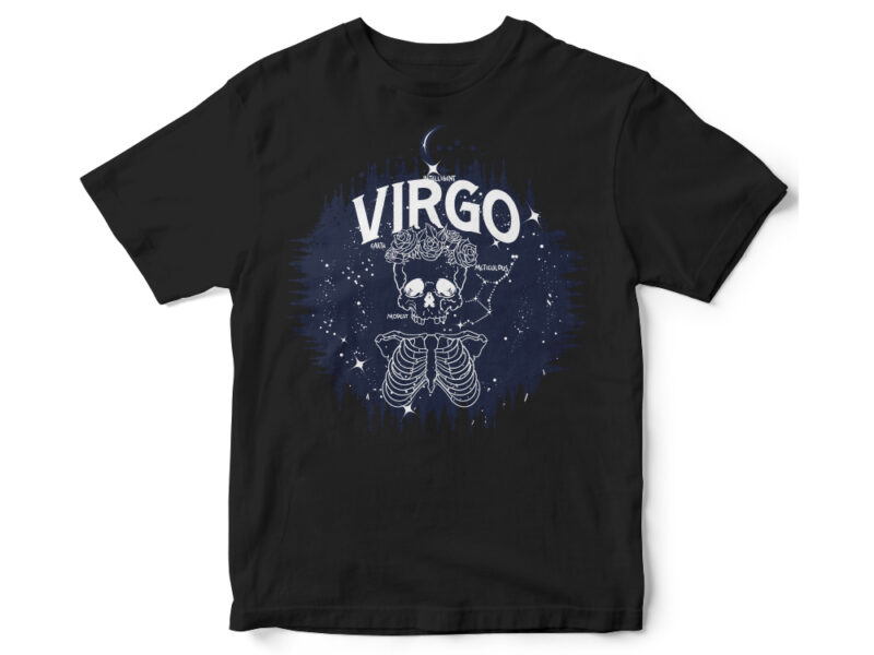 Virgo Dark line skull space Zodiac t-shirt design