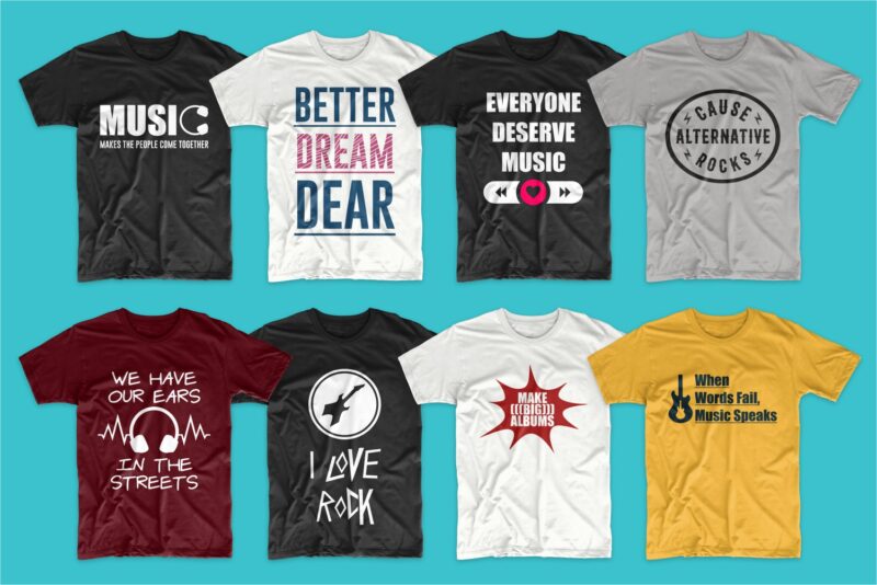 Music t-shirt designs bundle SVG. Music t shirt design PNG bundles vector. T-shirt design for ...