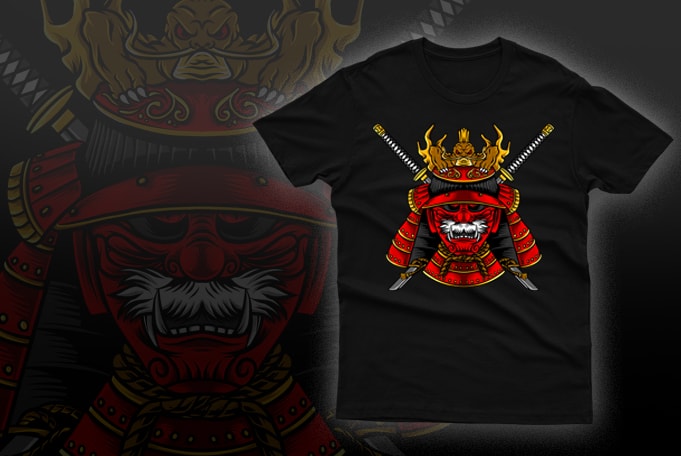Japanese Samurai Mask Vector Tshirt Design