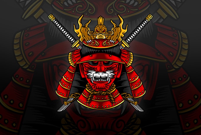 Japanese Samurai Mask Vector Tshirt Design