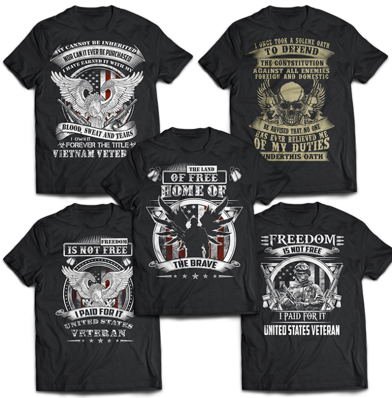 76 bundle american veteran, army and military tshirt designs psd file editable text and layers