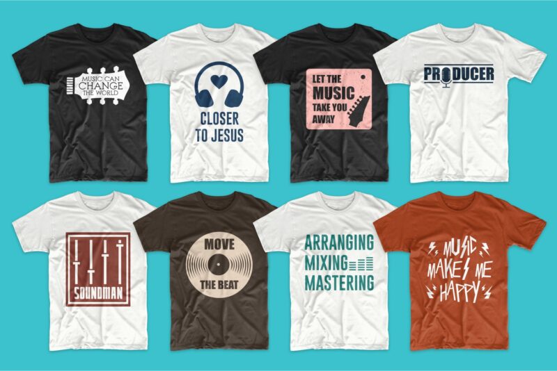 Music t-shirt designs bundle SVG. Music t shirt design PNG bundles