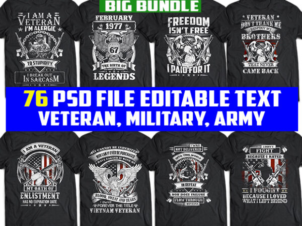 76 bundle veteran, army and military skull american tshirt designs psd file editable text and layers