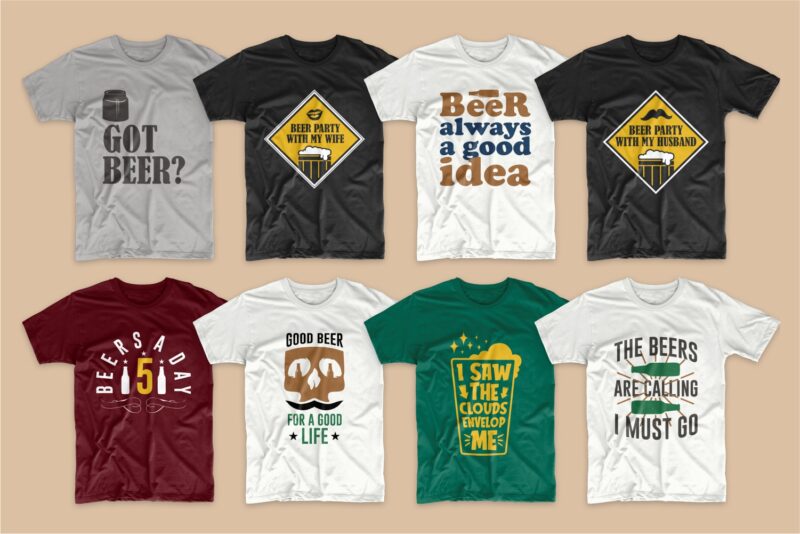 Beer t-shirt designs bundle svg. Beer t shirt design png bundles. Alcohol t shirt design. Drinker t shirts design. Quotes sayings about beer. Beer theme vector pack collection.