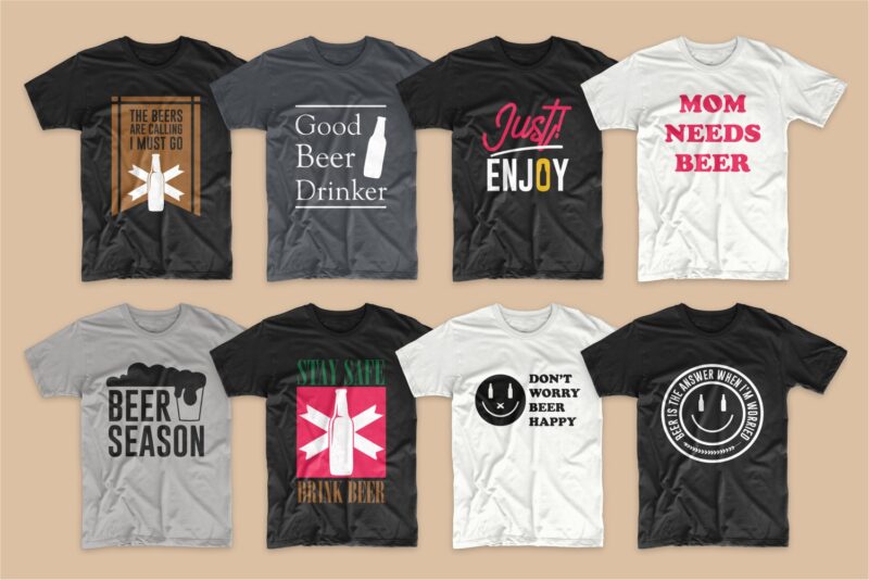 Beer t-shirt designs bundle svg. Beer t shirt design png bundles. Alcohol t shirt design. Drinker t shirts design. Quotes sayings about beer. Beer theme vector pack collection.