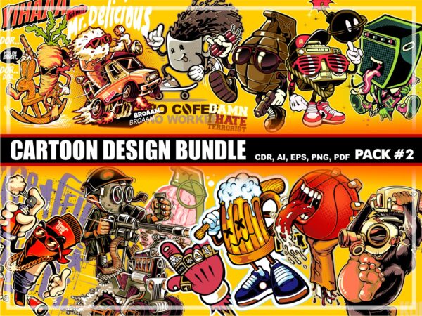 Cartoon t-shirt design bundle #2
