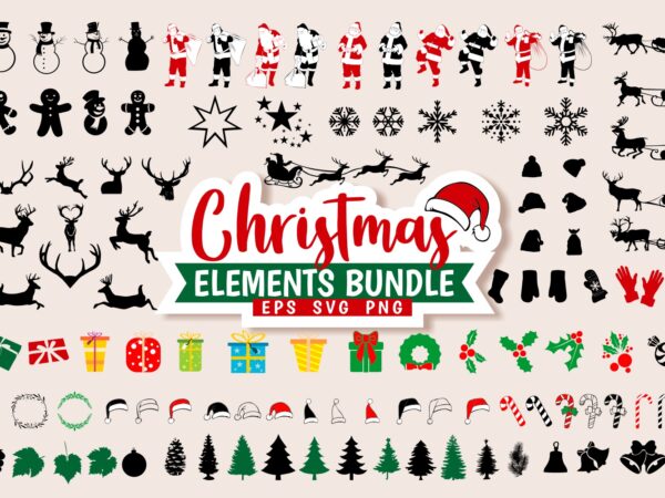 Christmas bundle svg png eps t-shirt design elements vector, cut file christmas silhouettes symbol & icons for t shirts designs