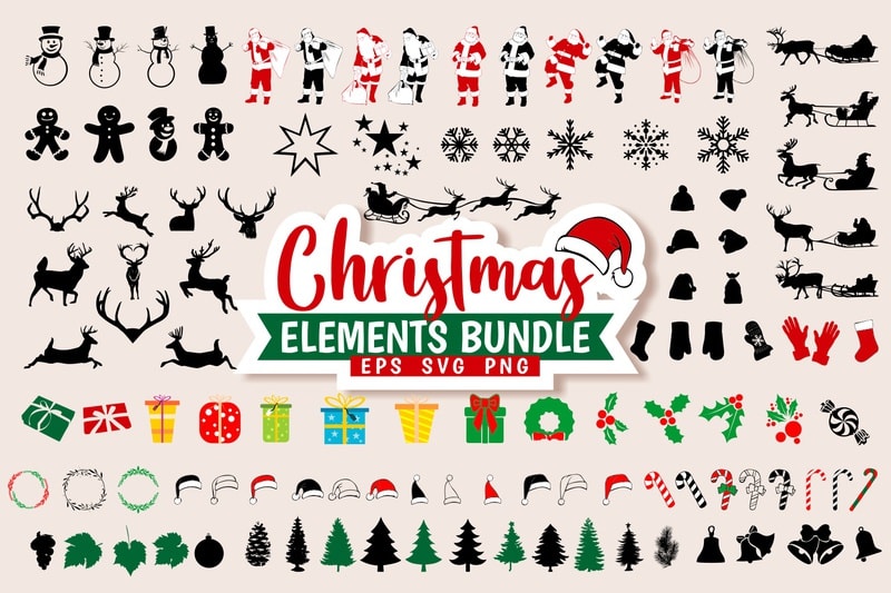 Download Christmas Bundle SVG PNG EPS T-shirt Design Elements ...