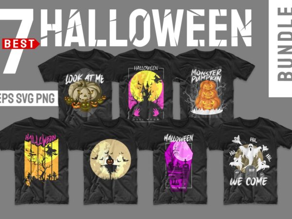 Halloween bundle svg png t-shirt designs bundles. horror t shirt design illustration monster t shirts pack vector