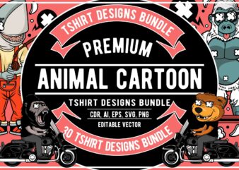 30 Animal Cartoon Tshirt Designs Bundle