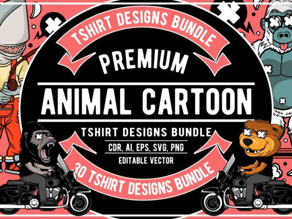 30 animal cartoon tshirt designs bundle