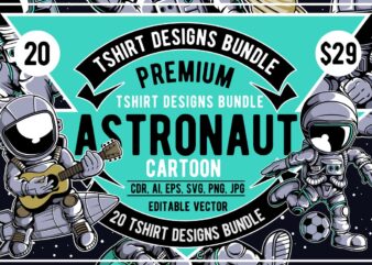 20 Astronaut Cartoon Tshirt Designs Bundle