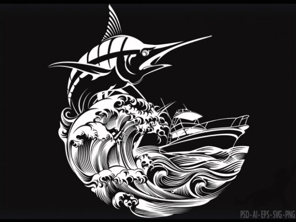 Fishing marlin t shirt graphic design