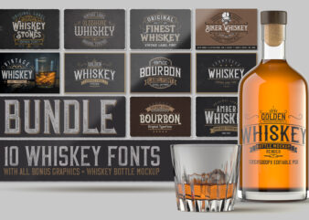 Whiskey Fonts Bundle t shirt design for sale