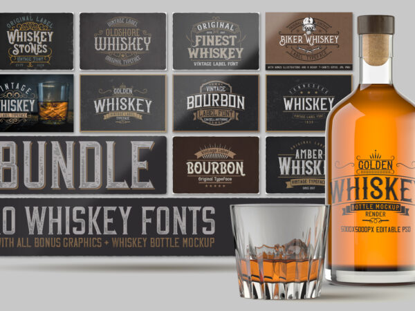 Whiskey fonts bundle t shirt design for sale