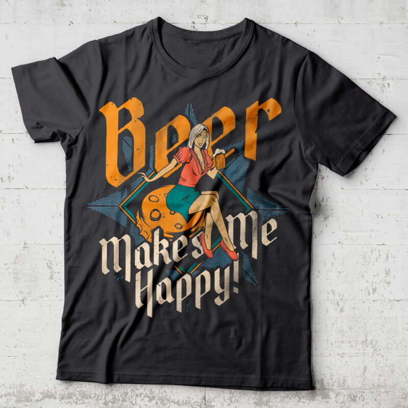 Beer Makes Me Happy. Editable t-shirt design.