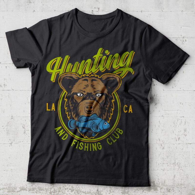 Hunting and fishing club. Editable t-shirt design.
