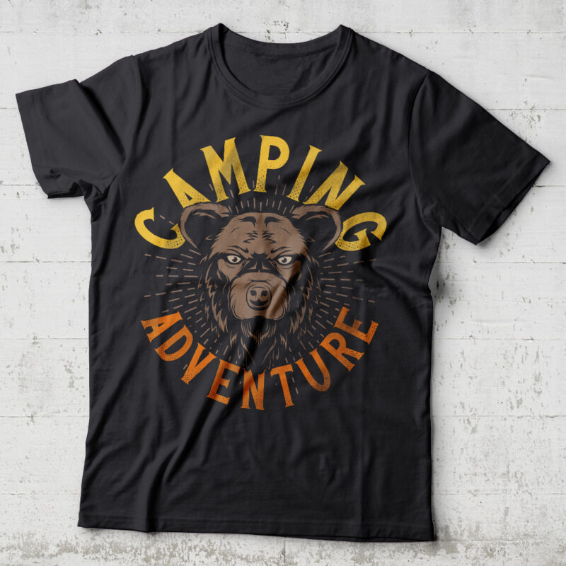 Camping adventure. Editable t-shirt design.