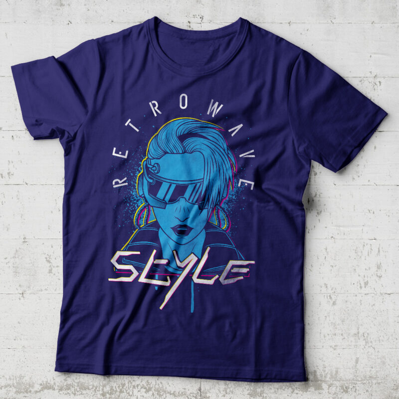 Retrowave style. Editable t-shirt design.