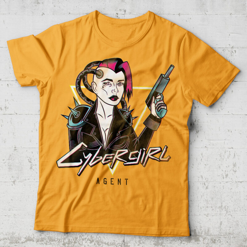 Cybergirl. Editable t-shirt design.
