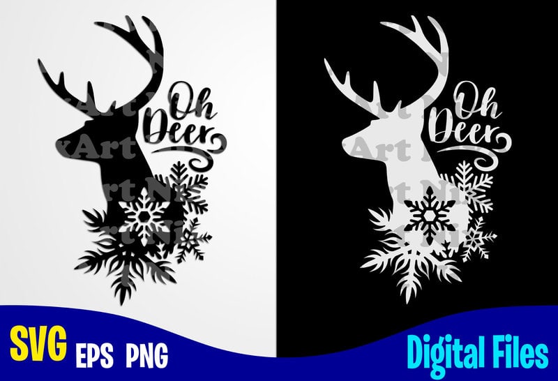 Oh Deer, Reindeer, Snowflakes, Christmas svg, Funny Christmas design