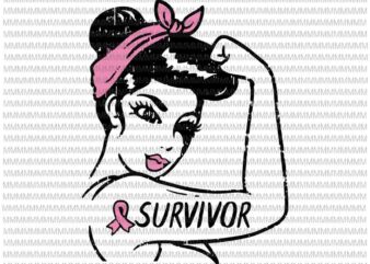 Womens Breast Cancer Survivor Rosie Riveter Pink Ribbon Unbreakable svg, Survivor svg, Womens Breast Cancer