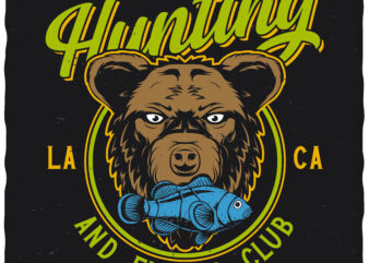 Hunting and fishing club. Editable t-shirt design.