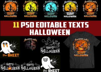 11 Bundle Halloween TSHIRT Designs psd file editable text and layers