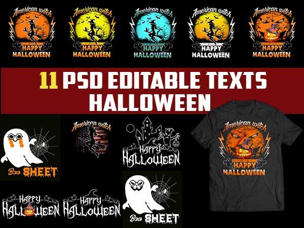 11 bundle halloween tshirt designs psd file editable text and layers