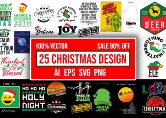 25 Christmas Design Bundle 100% Vector AI, EPS, SVG, PNG, CDR