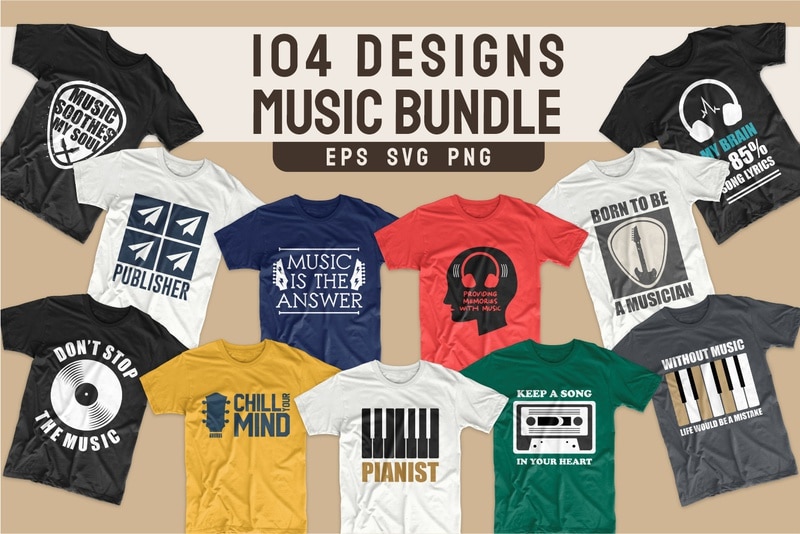 Iron on Transfer Music EPS Shirt Design Play Music PNG Tee Design Digital Downloads Ready to Print Lets Play Music SVG