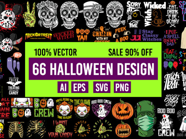 66 halloween design bundle 100% vector ai, eps, svg, png transparent background