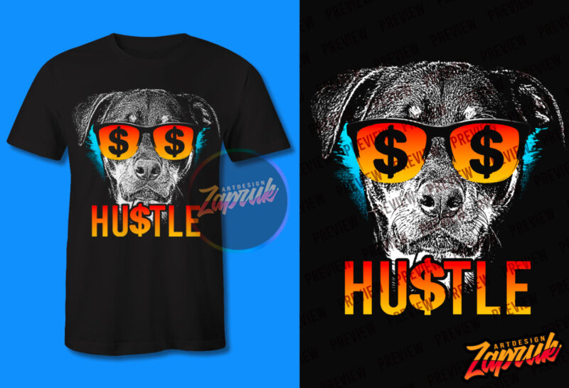 Hustle Dog Glasses tshirt design PNG