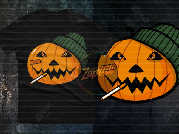 Thug pumpkin halloween smoke cartoon illustration vector tshirt design